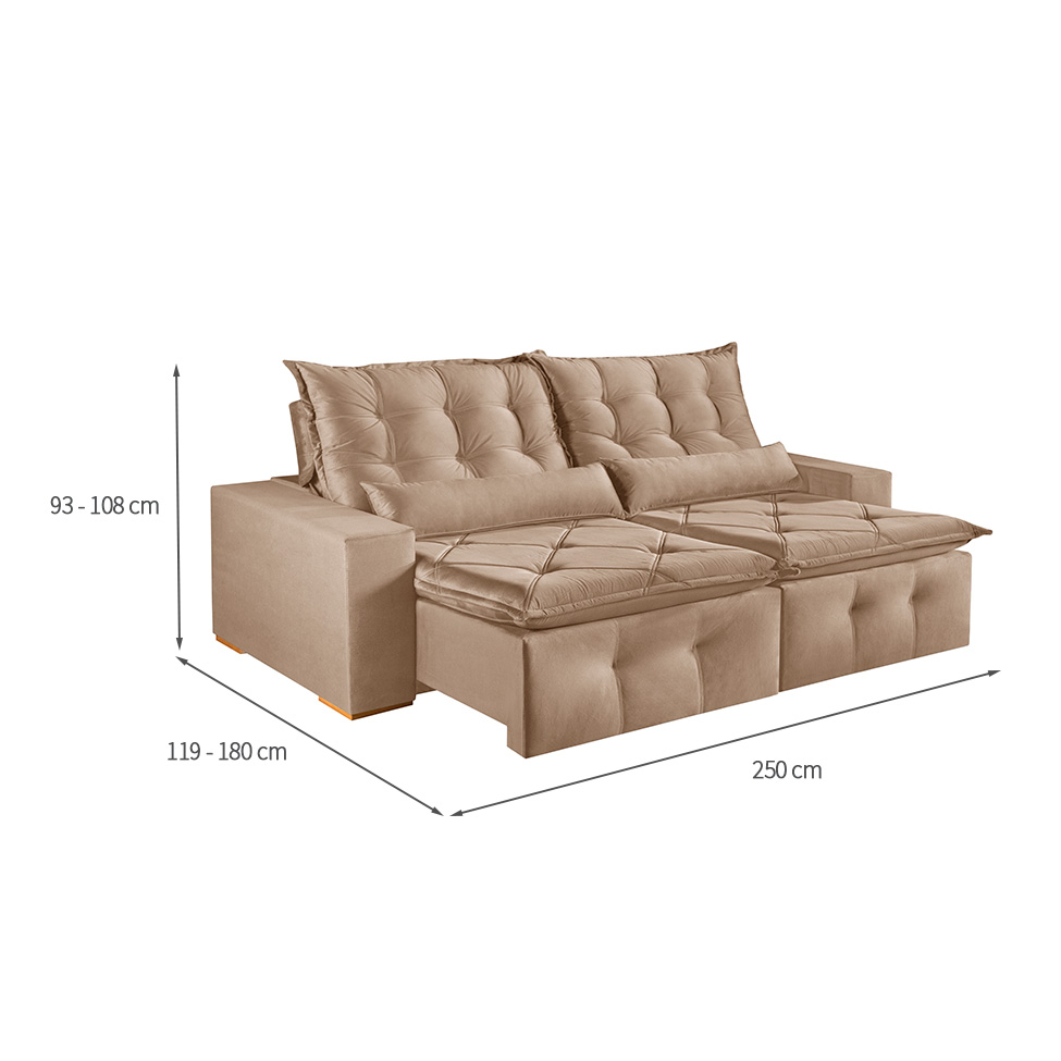 Sofá 4 Lugares Retrátil e Reclinável França Suede Bege