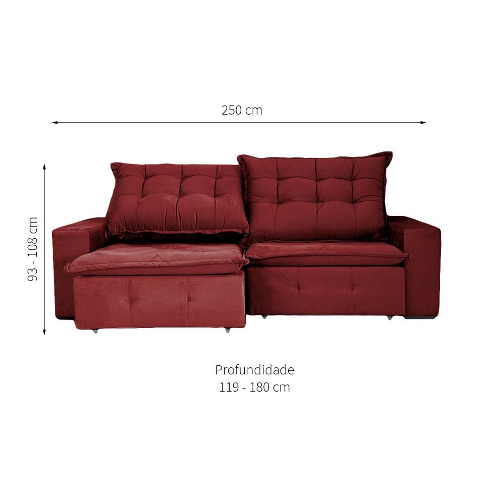 Sofá 4 Lugares Retrátil e Reclinável França Suede Bordô