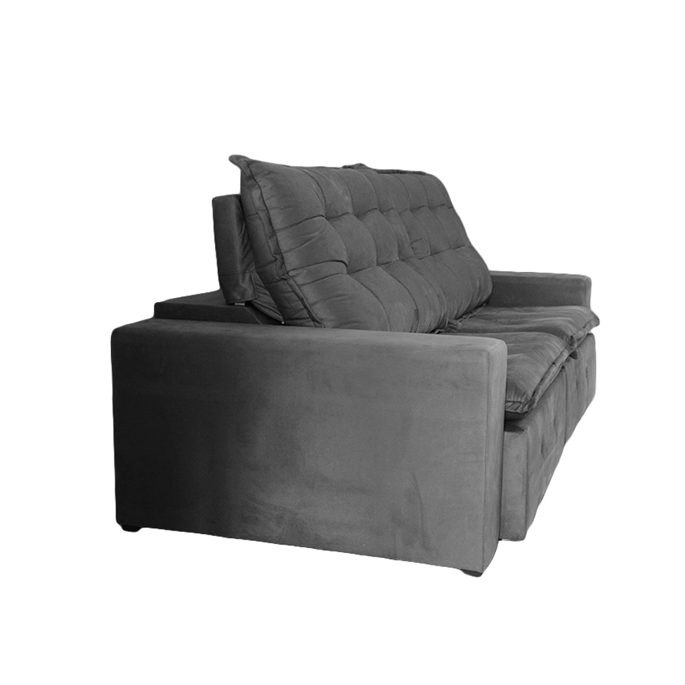 Sofá 4 Lugares Retrátil e Reclinável França Suede Cinza