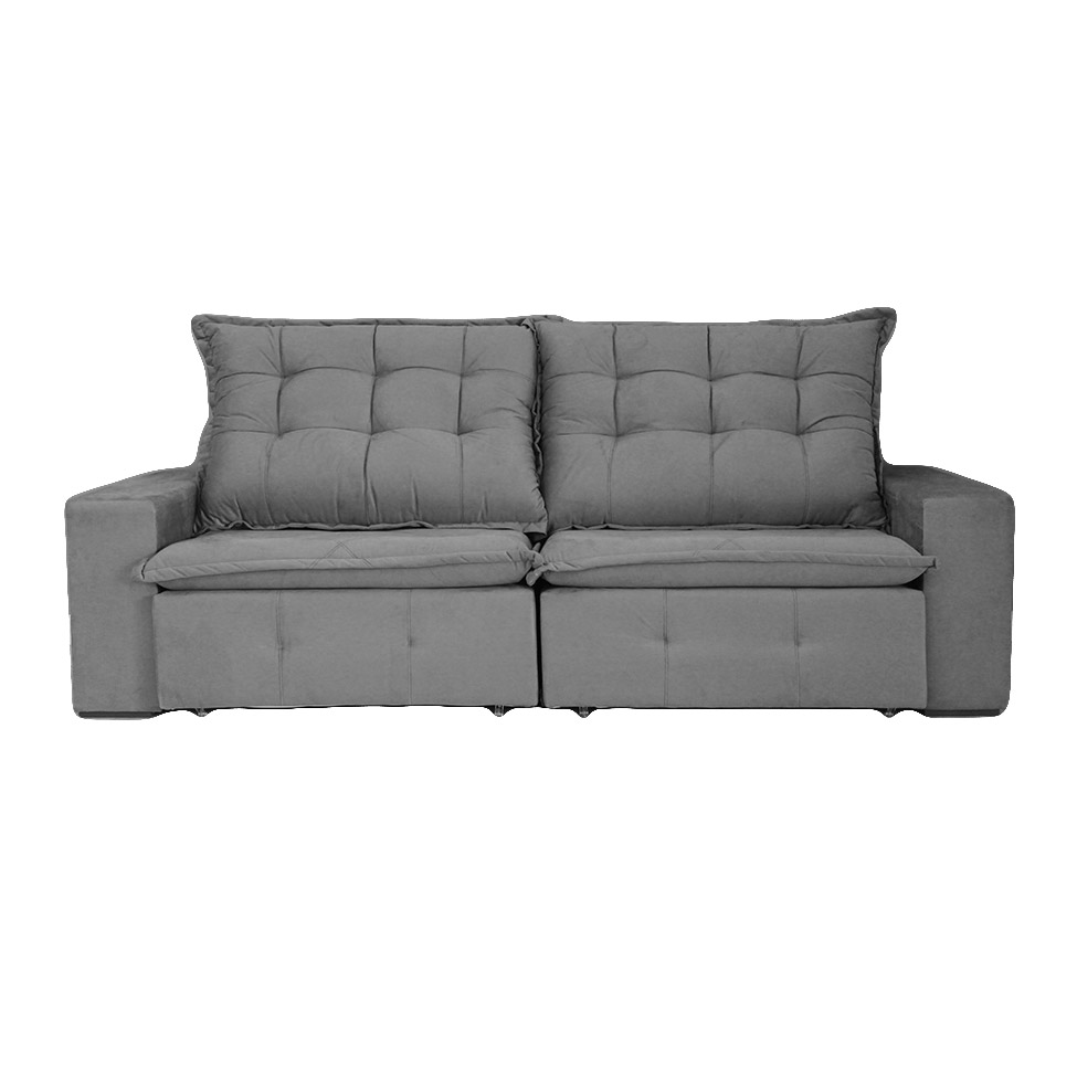 Sofá 4 Lugares Retrátil e Reclinável França Suede Cinza
