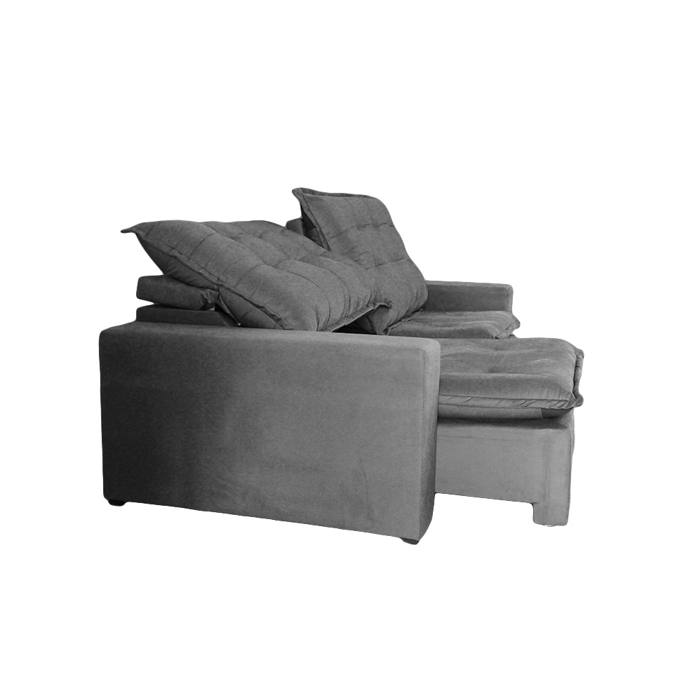 Sofá 4 Lugares Retrátil e Reclinável França Suede Cinza