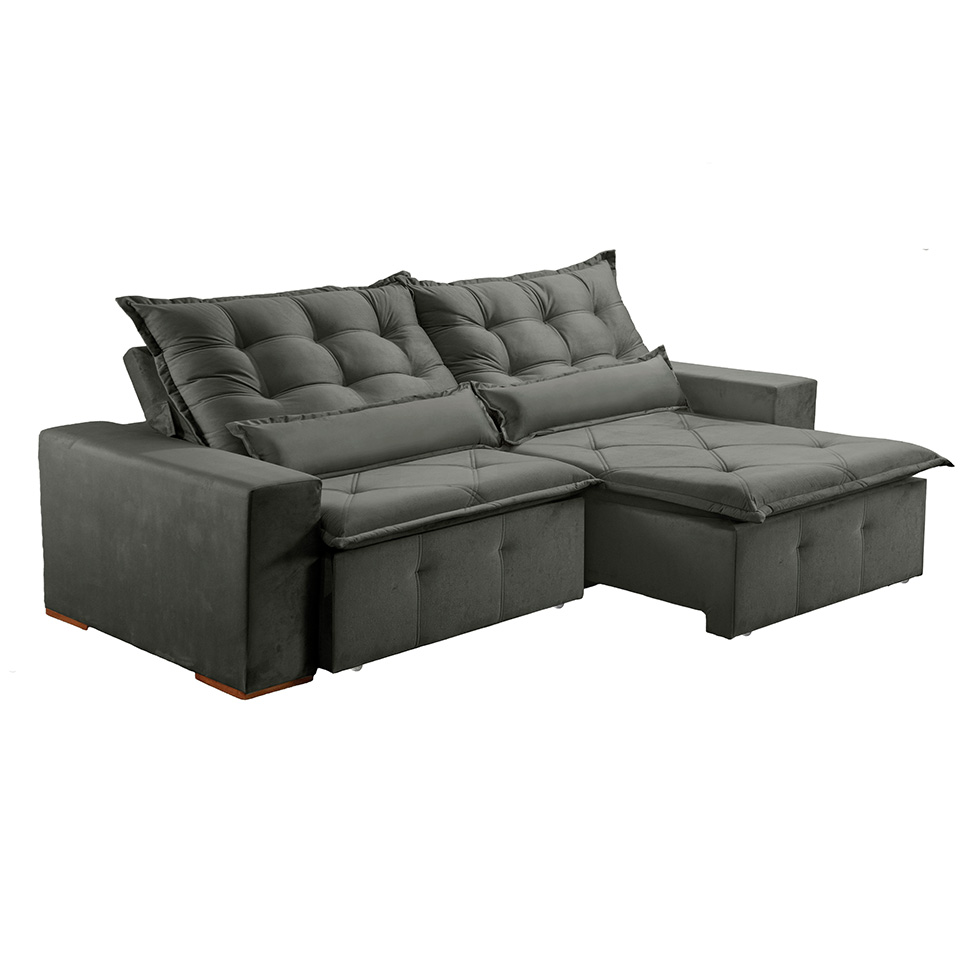 Sofá 4 Lugares Retrátil e Reclinável França Suede Cinza