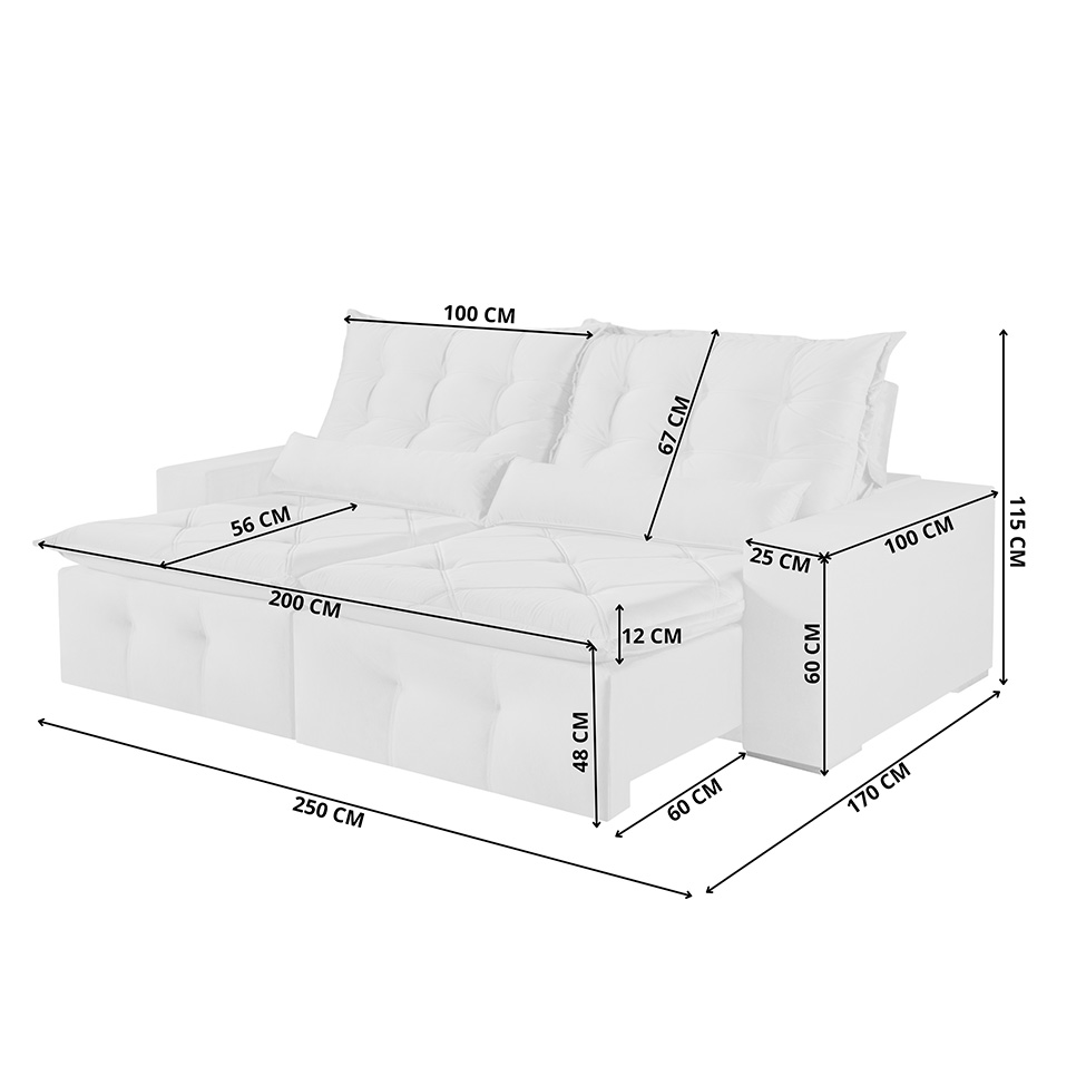 Sofá 4 Lugares Retrátil e Reclinável França Suede Cinza