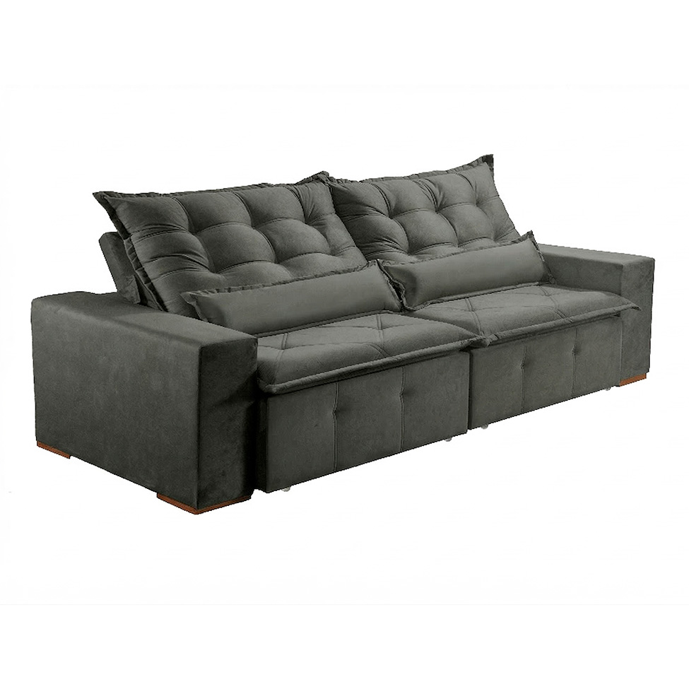 Sofá 4 Lugares Retrátil e Reclinável França Suede Cinza