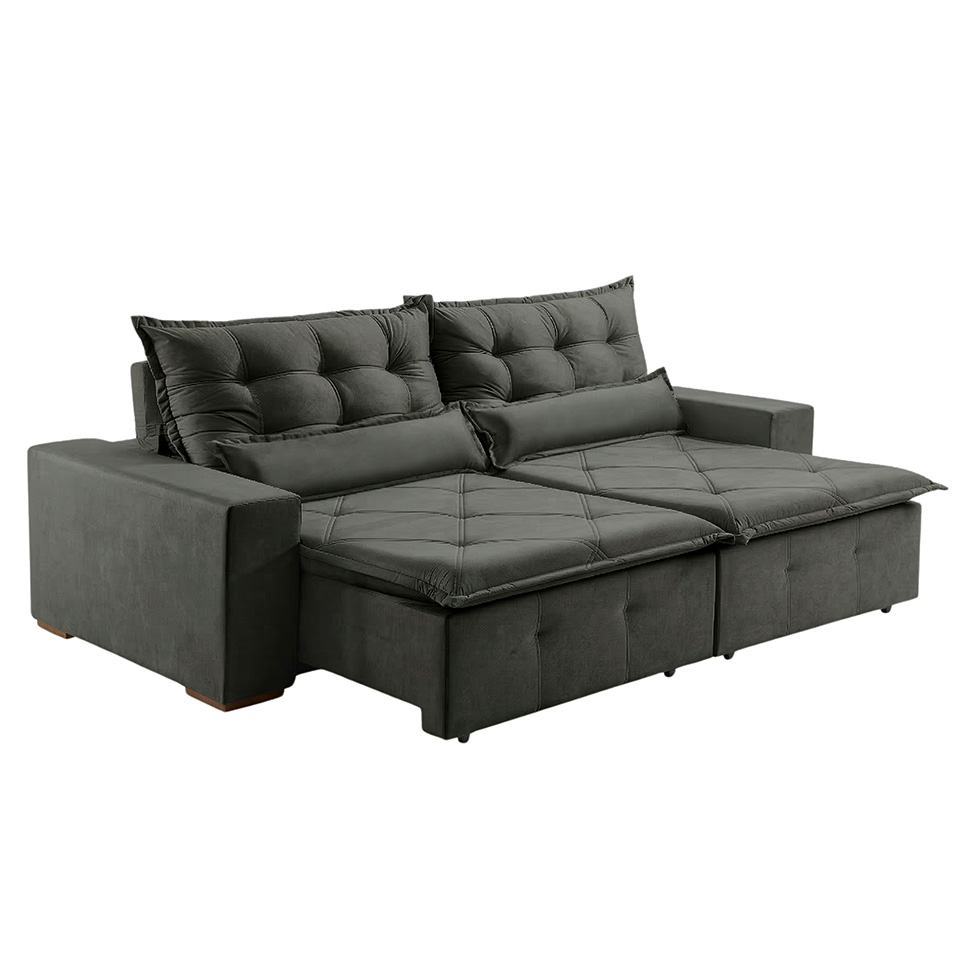 Sofá 4 Lugares Retrátil e Reclinável França Suede Cinza