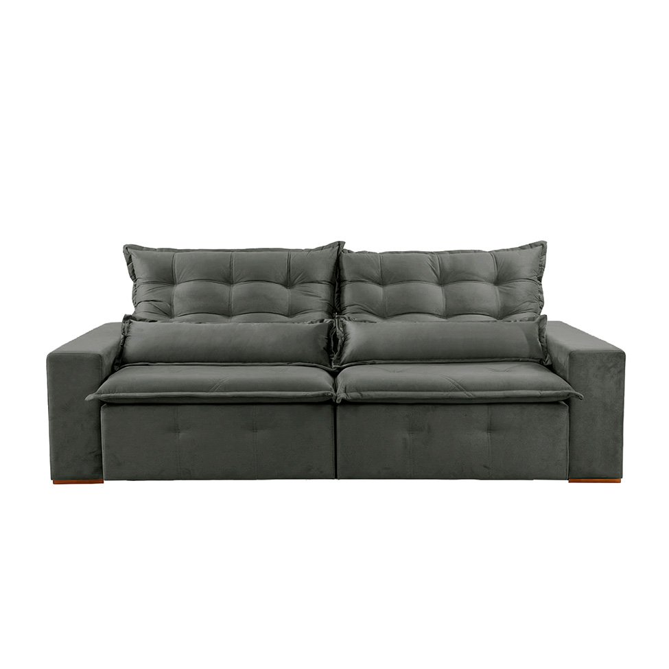 Sofá 4 Lugares Retrátil e Reclinável França Suede Cinza