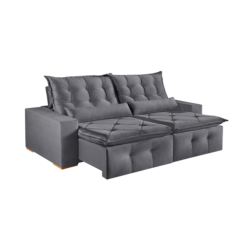 Sofá 4 Lugares Retrátil e Reclinável França Suede Cinza