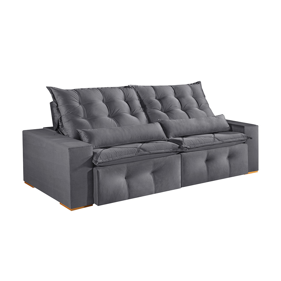 Sofá 4 Lugares Retrátil e Reclinável França Suede Cinza