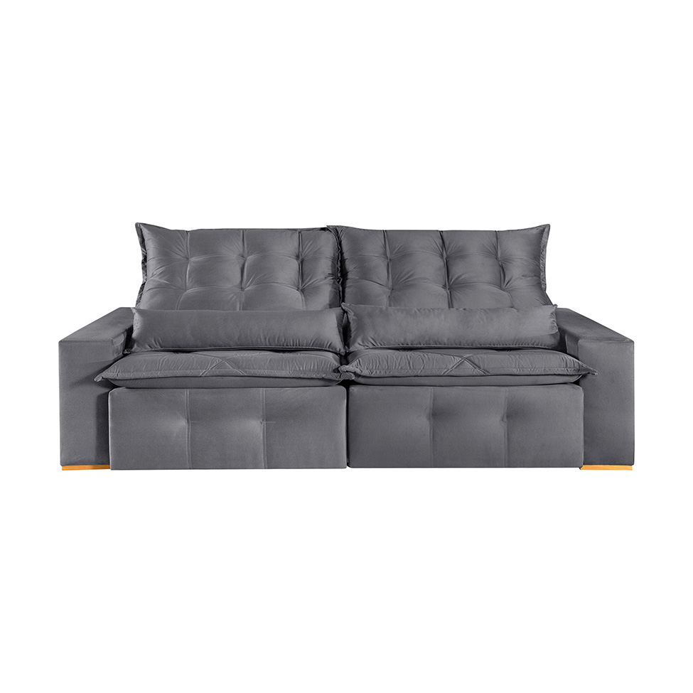 Sofá 4 Lugares Retrátil e Reclinável França Suede Cinza