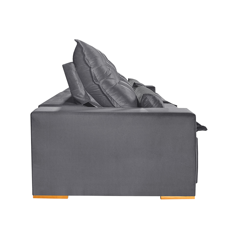 Sofá 4 Lugares Retrátil e Reclinável França Suede Cinza