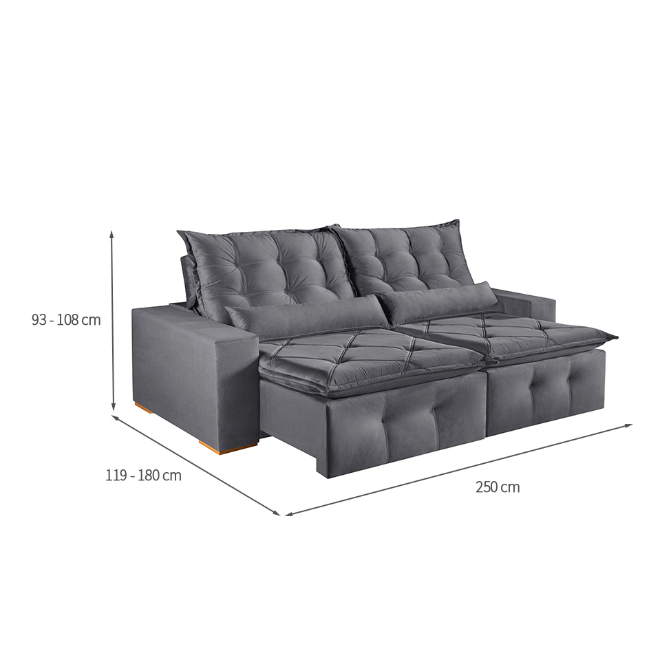 Sofá 4 Lugares Retrátil e Reclinável França Suede Cinza