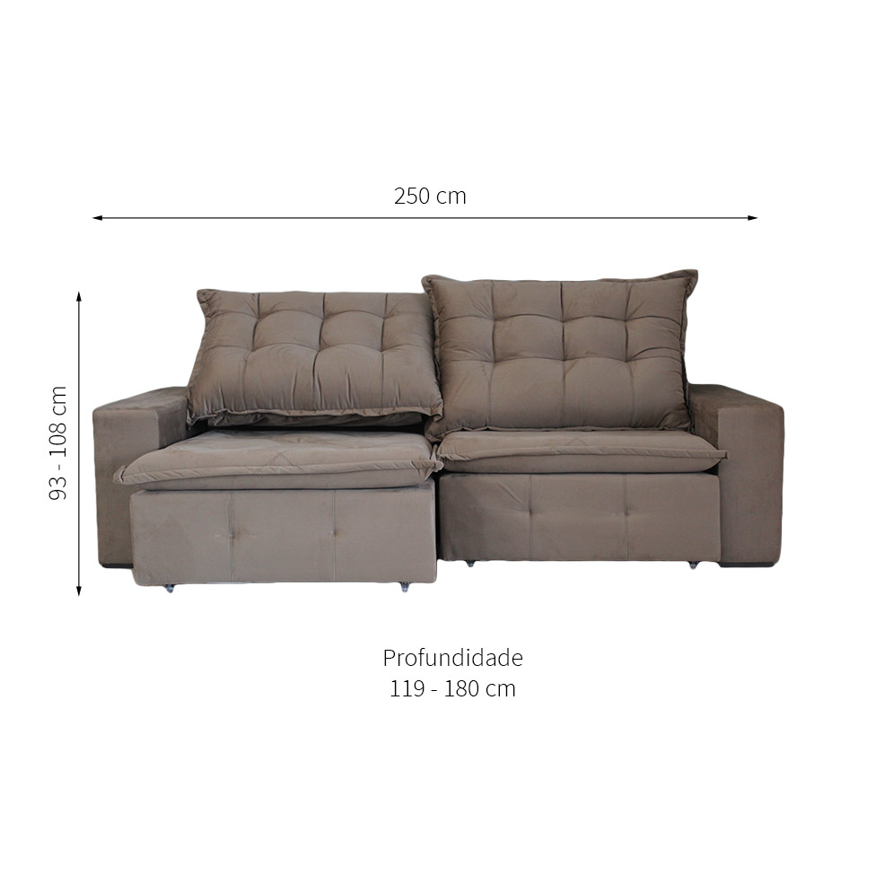 Sofá 4 Lugares Retrátil e Reclinável França Suede Marrom
