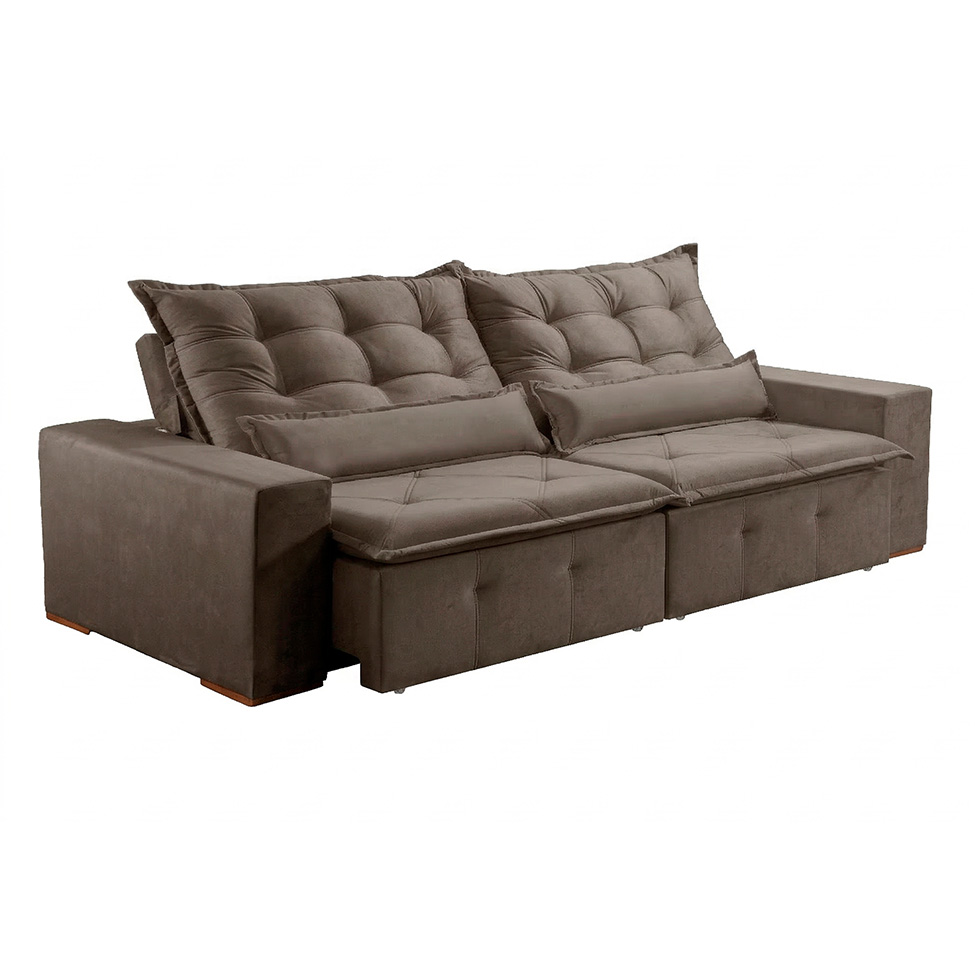 Sofá 4 Lugares Retrátil e Reclinável França Suede Marrom