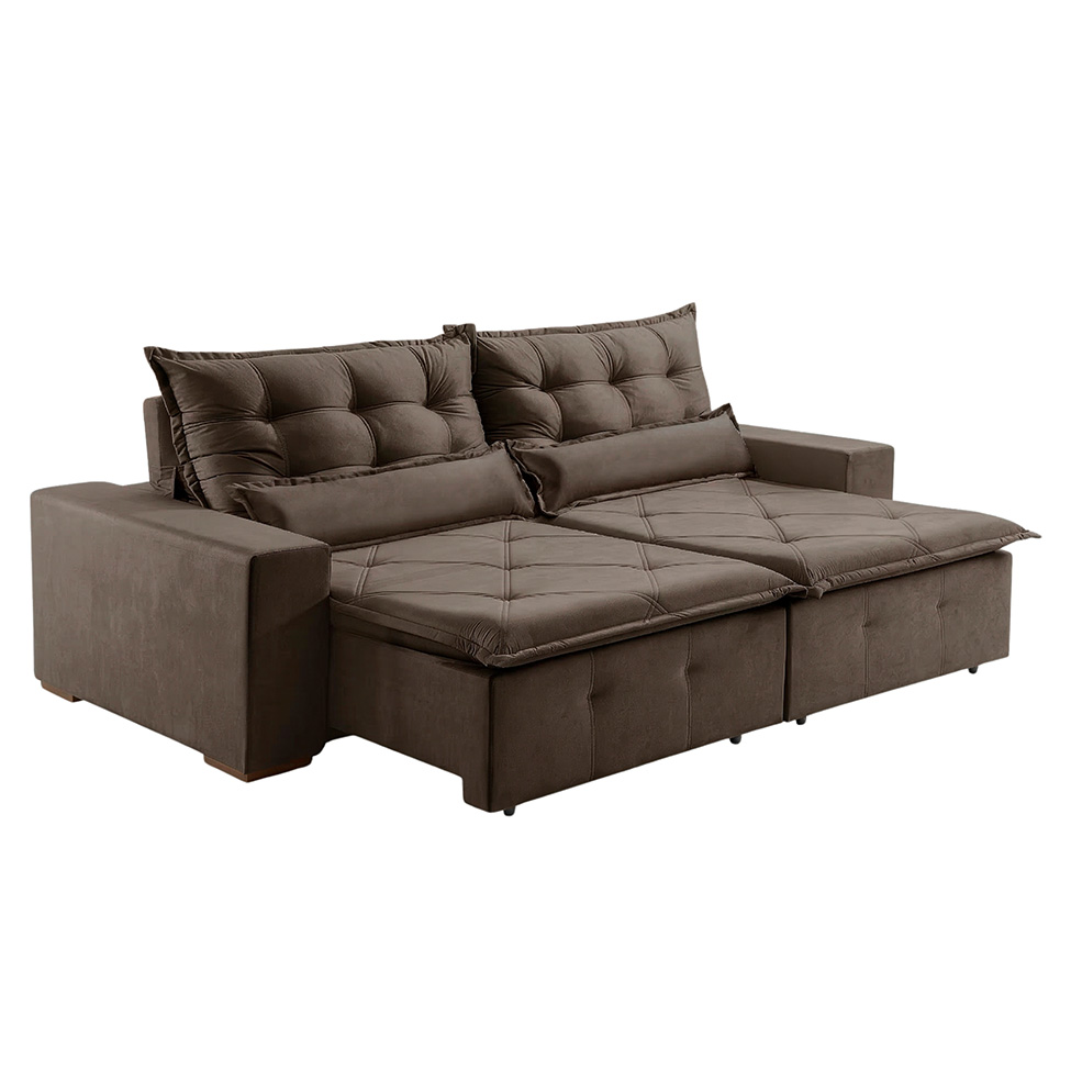Sofá 4 Lugares Retrátil e Reclinável França Suede Marrom
