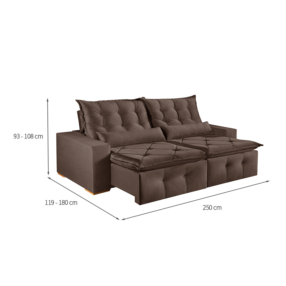 Sofá 4 Lugares Retrátil e Reclinável França Suede Marrom