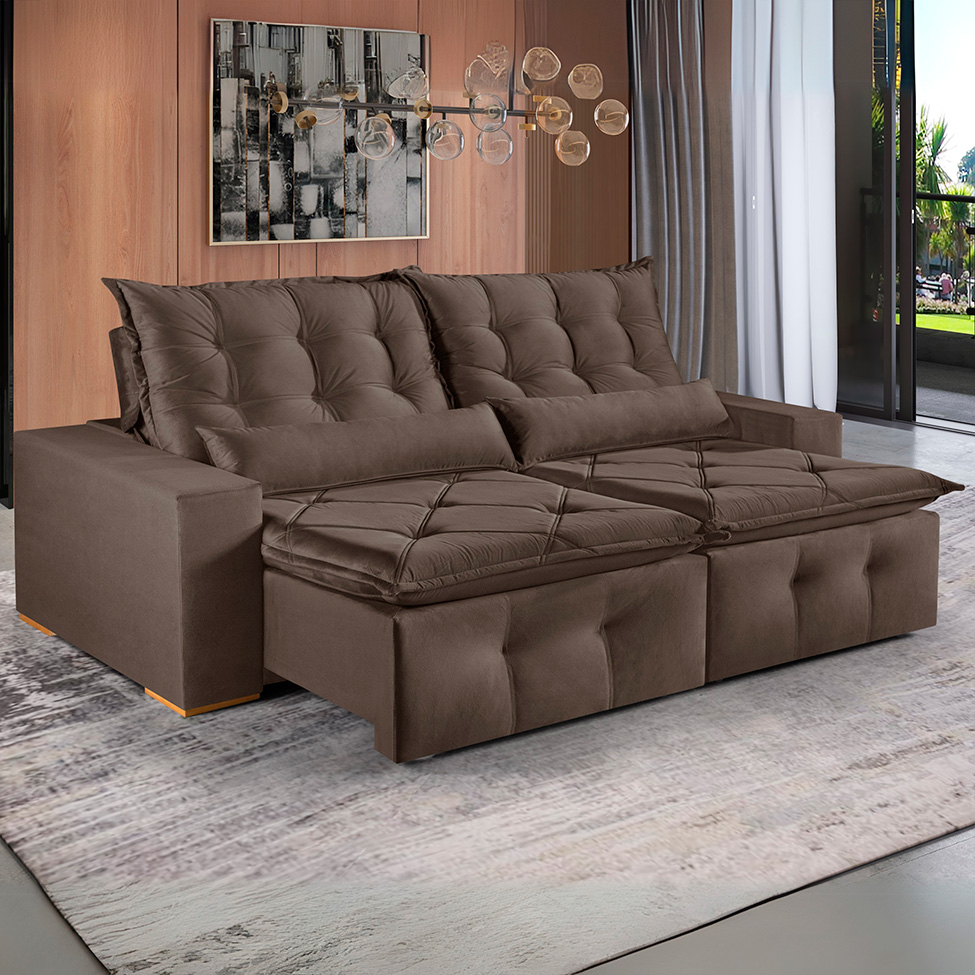 Sofá 4 Lugares Retrátil e Reclinável França Suede Marrom