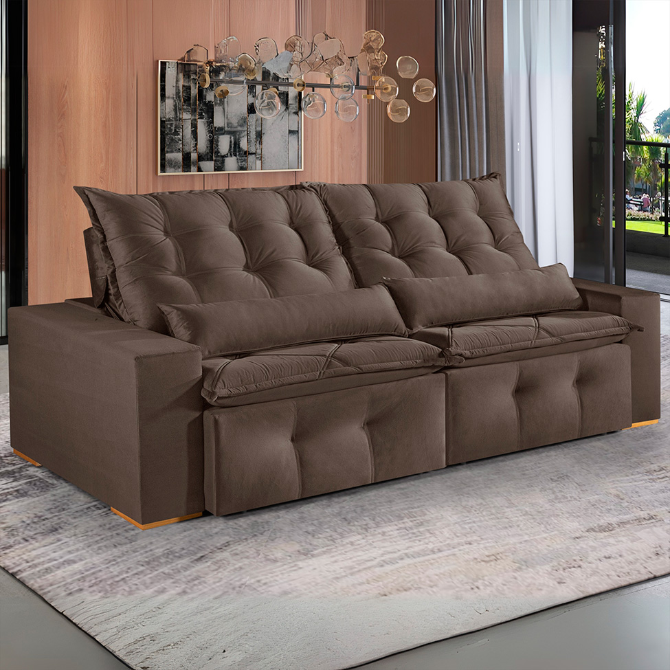 Sofá 4 Lugares Retrátil e Reclinável França Suede Marrom