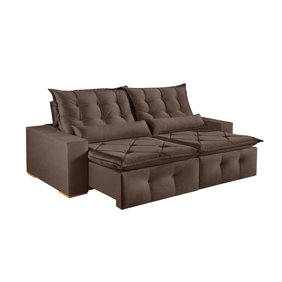 Sofá 4 Lugares Retrátil e Reclinável França Suede Marrom