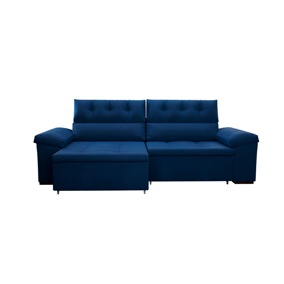 Sofá 4 Lugares Retrátil e Reclinável Herzog Veludo Azul Marinho 260 cm