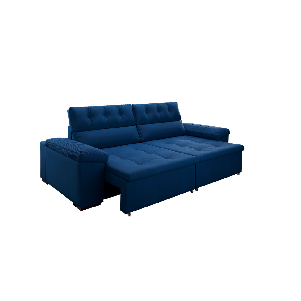 Sofá 4 Lugares Retrátil e Reclinável Herzog Veludo Azul Marinho 260 cm