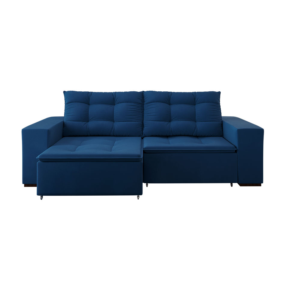 Sofá 4 Lugares Retrátil e Reclinável Luther Veludo Azul Marinho 260 cm