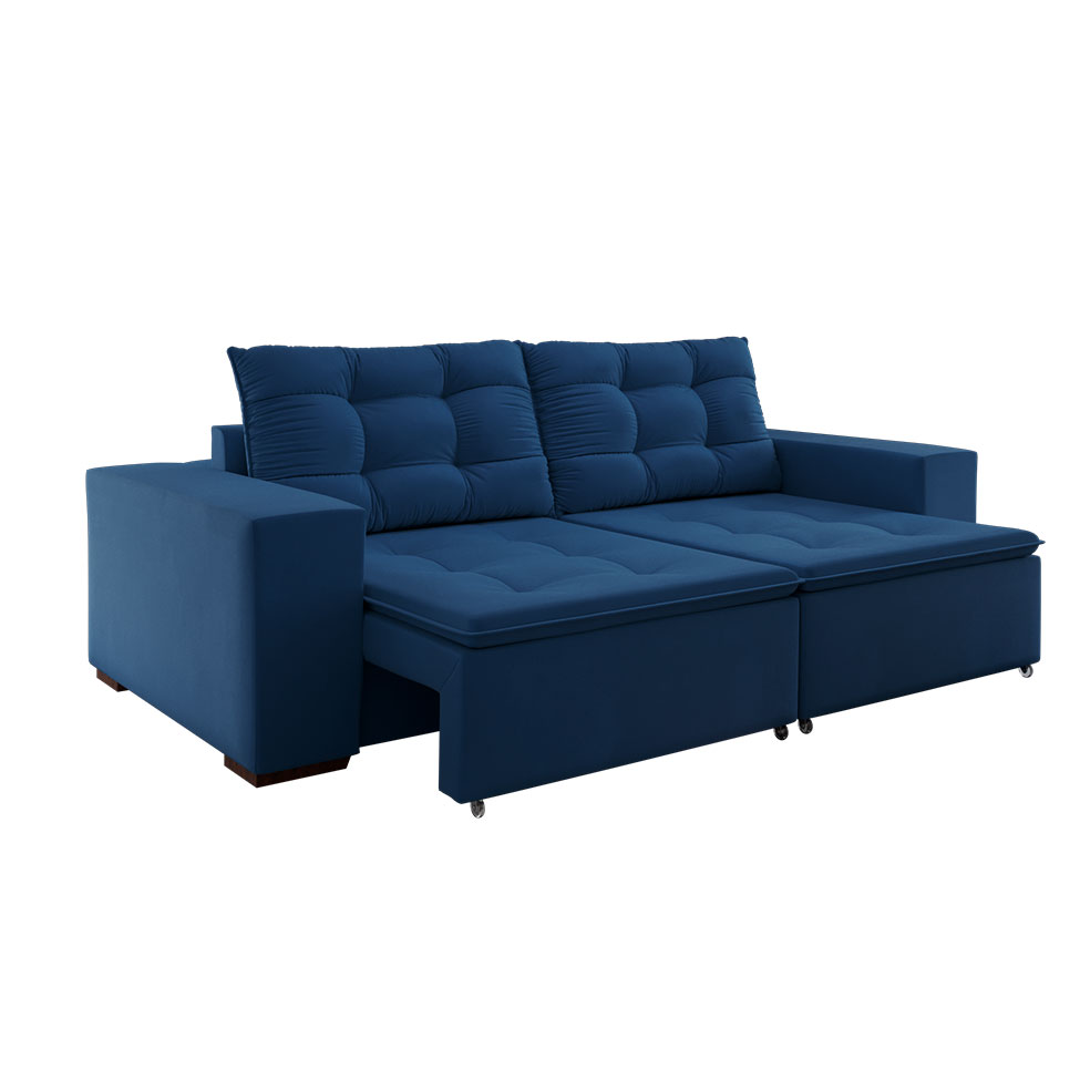 Sofá 4 Lugares Retrátil e Reclinável Luther Veludo Azul Marinho 260 cm