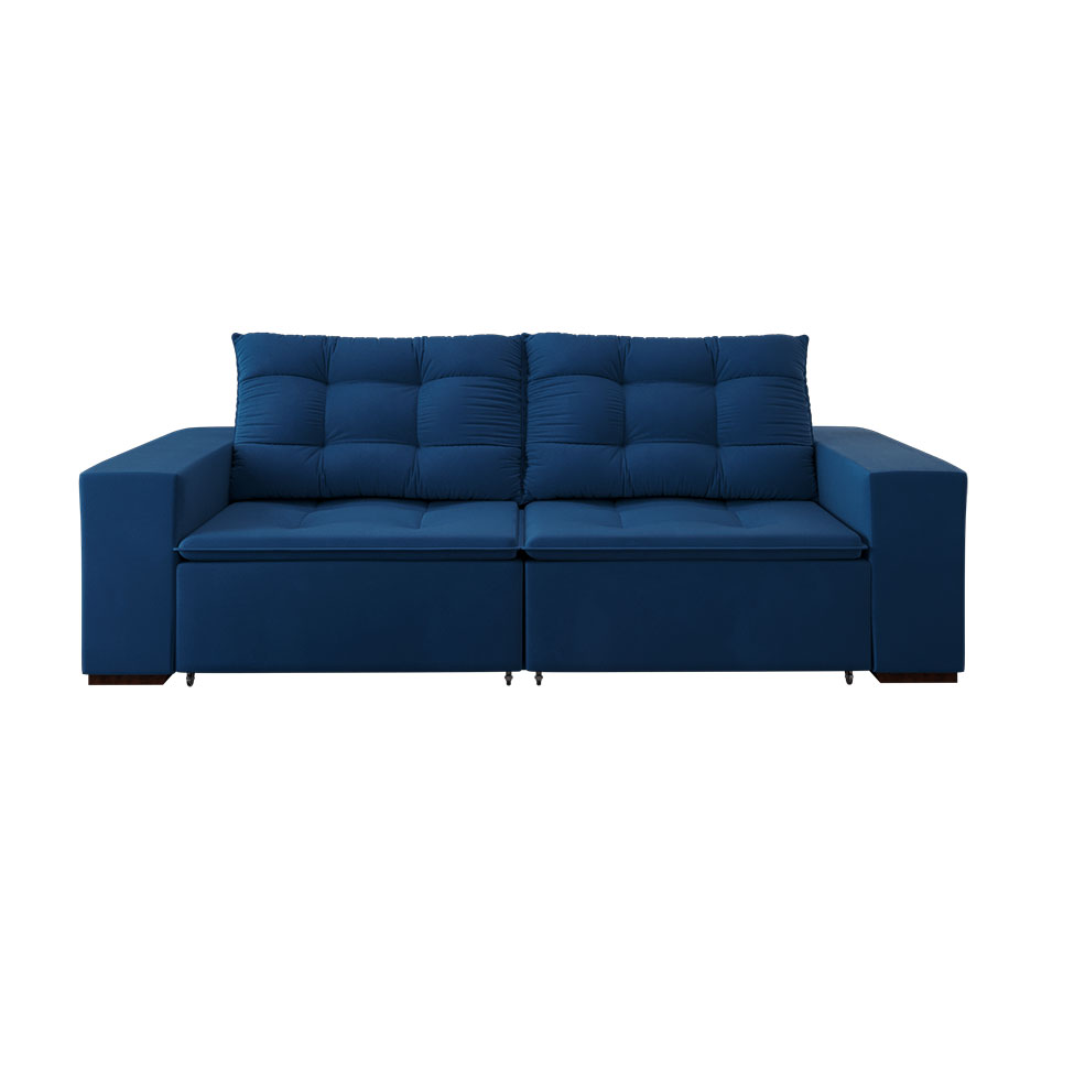 Sofá 4 Lugares Retrátil e Reclinável Luther Veludo Azul Marinho 260 cm