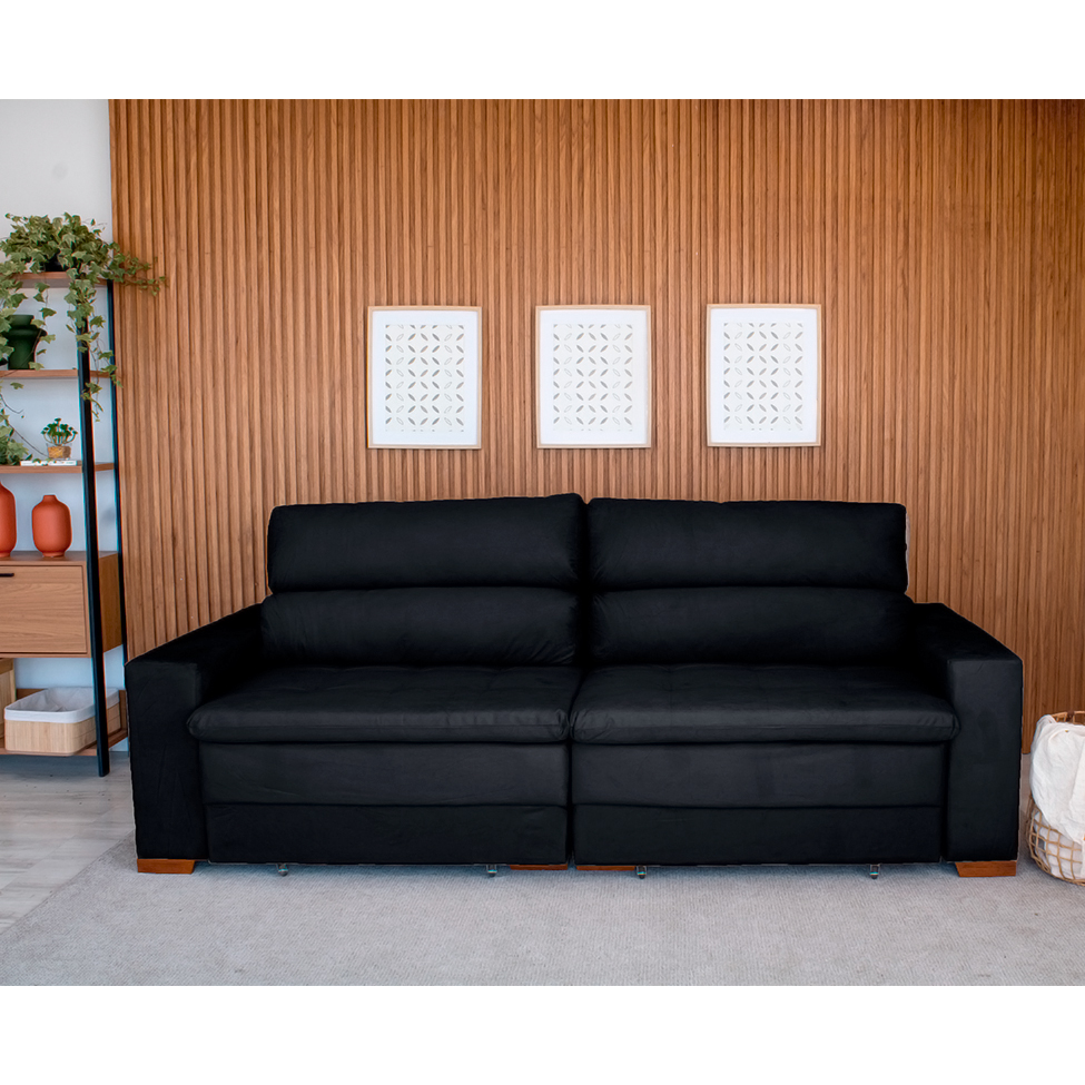Sofá 4 Lugares Retrátil e Reclinável Montevideo Suede Preto