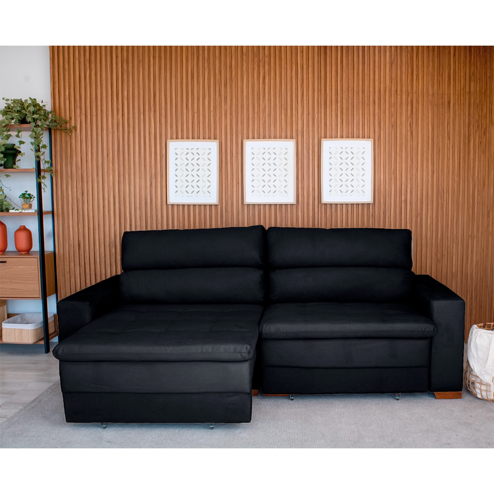 Sofá 4 Lugares Retrátil e Reclinável Montevideo Suede Preto