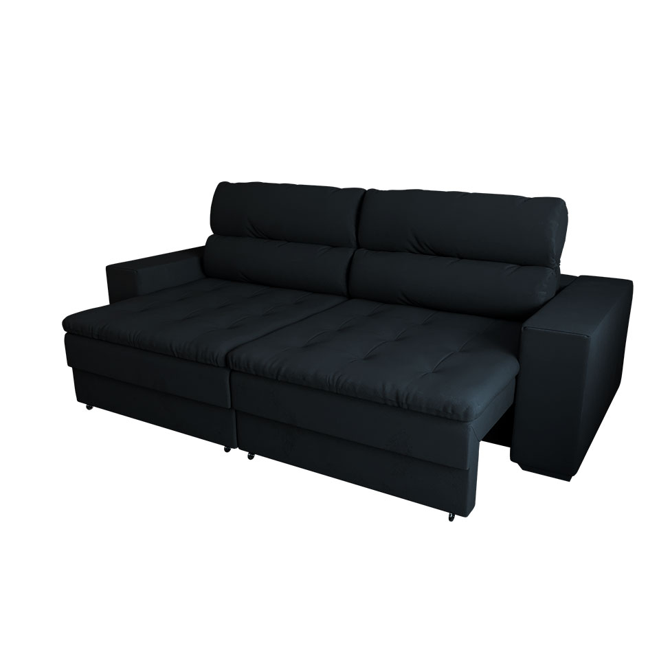 Sofá 4 Lugares Retrátil e Reclinável Montevideo Suede Preto