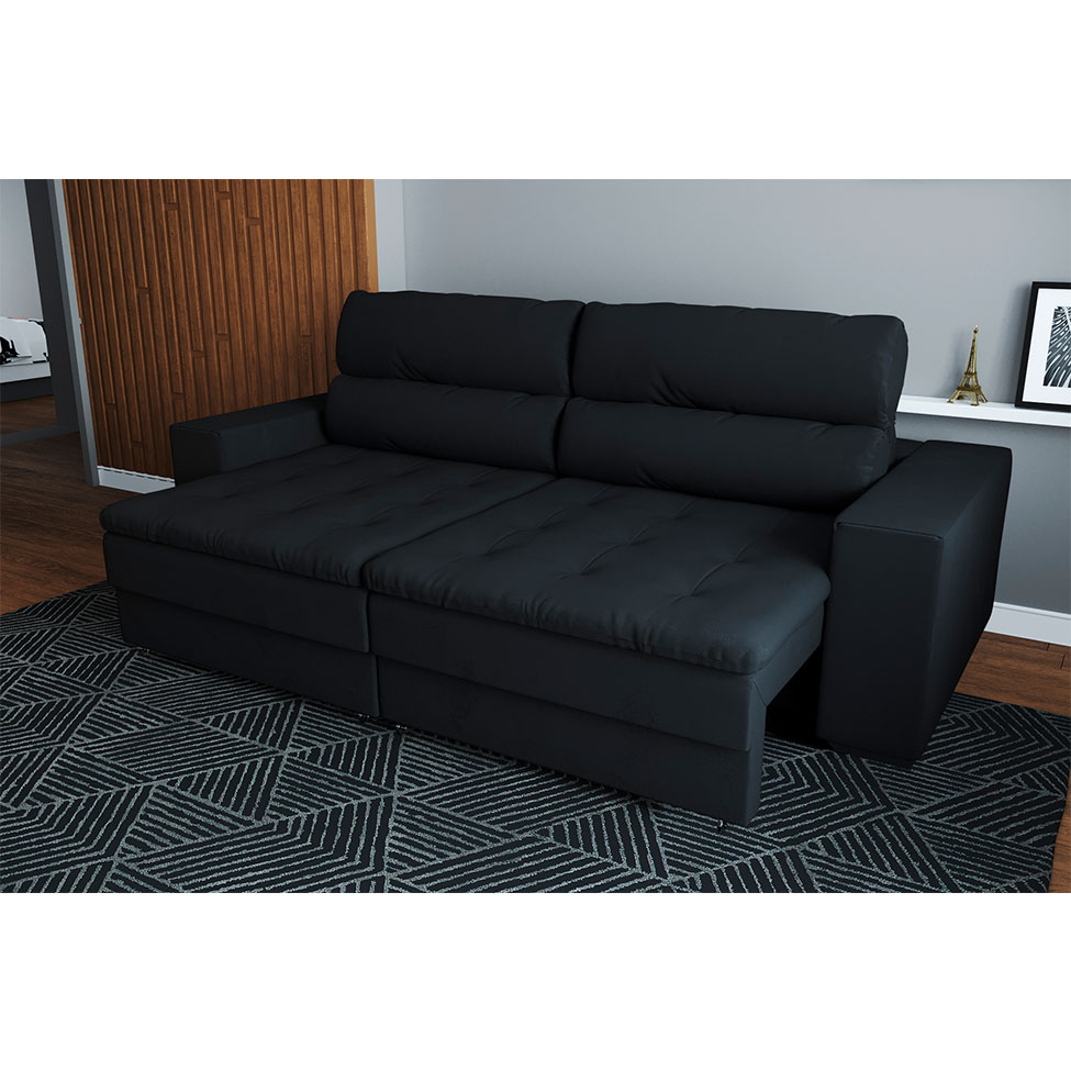 Sofá 4 Lugares Retrátil e Reclinável Montevideo Suede Preto