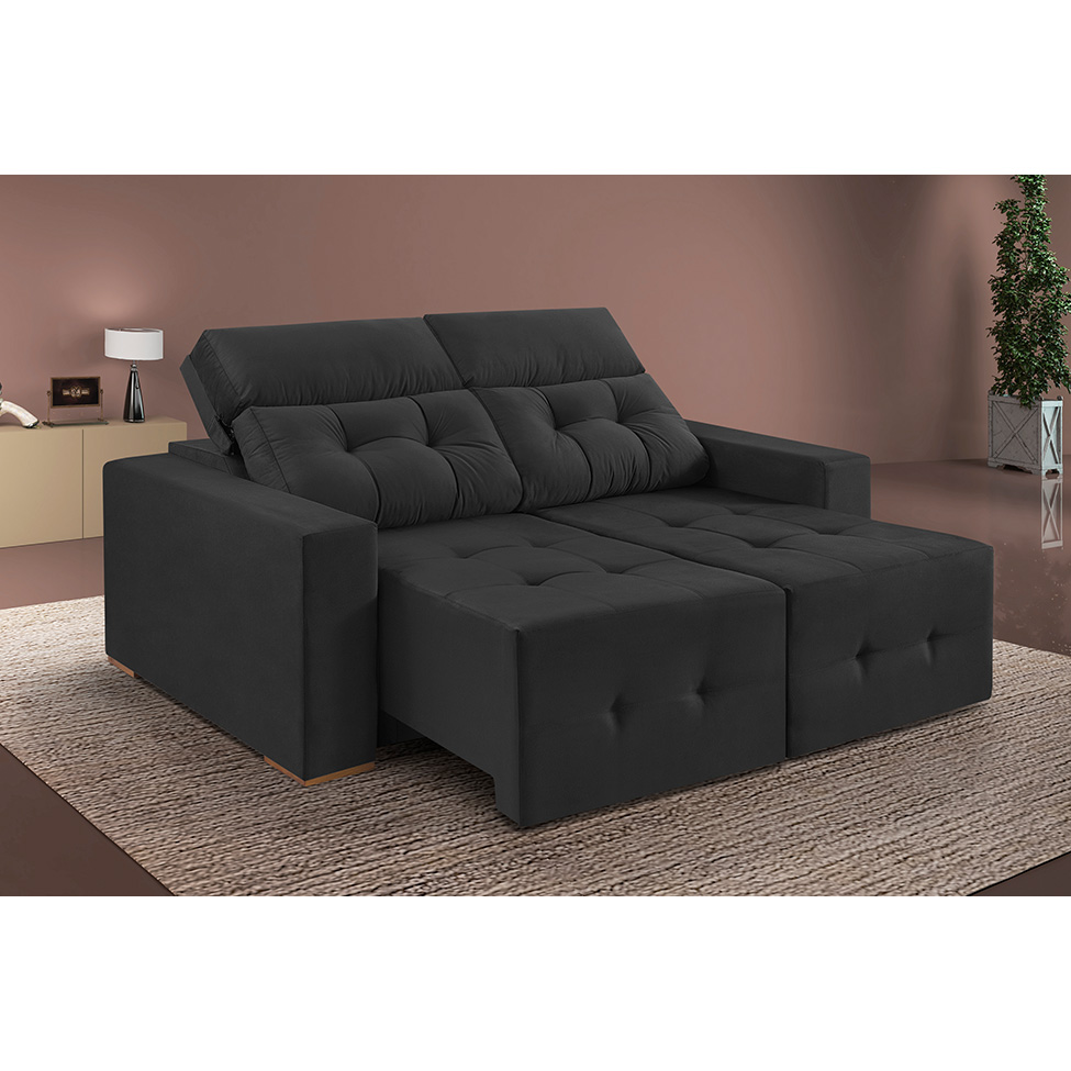 Sofá 4 Lugares Retrátil e Reclinável Roma Suede Grafite 250 cm