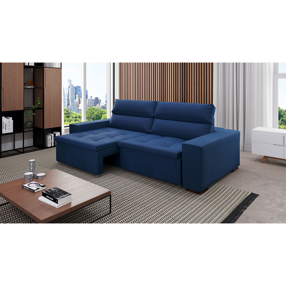 Sofá 4 Lugares Retrátil e Reclinável Spencer Veludo Azul Marinho 260 cm
