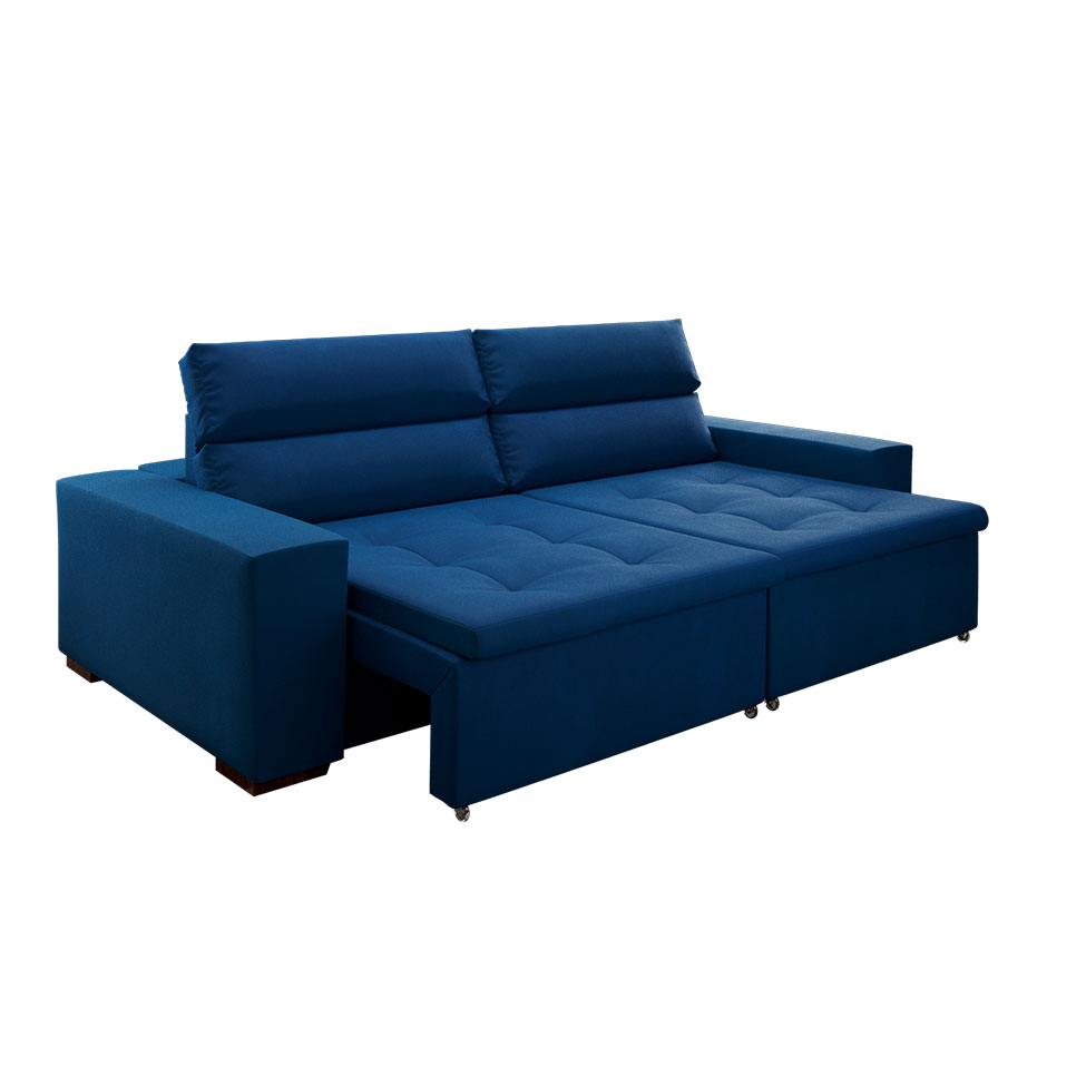 Sofá 4 Lugares Retrátil e Reclinável Spencer Veludo Azul Marinho 260 cm