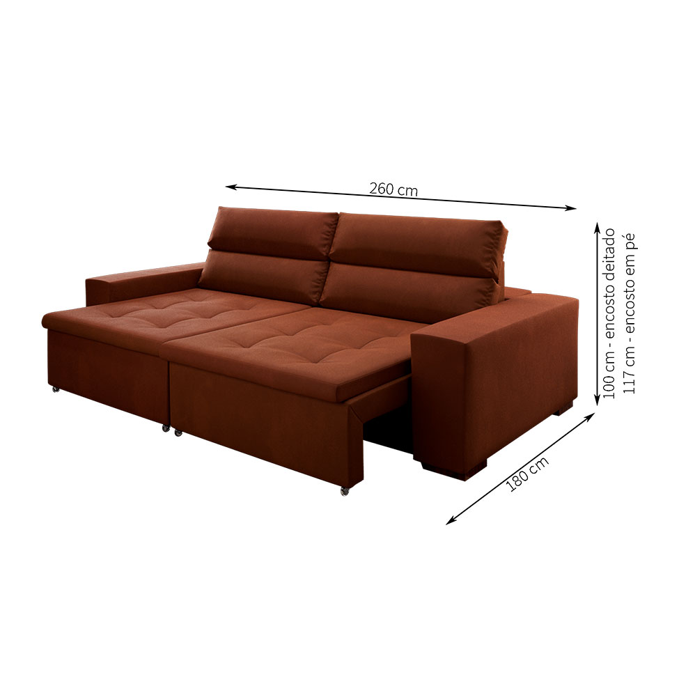 Sofá 4 Lugares Retrátil e Reclinável Spencer Veludo Marrom 260 cm