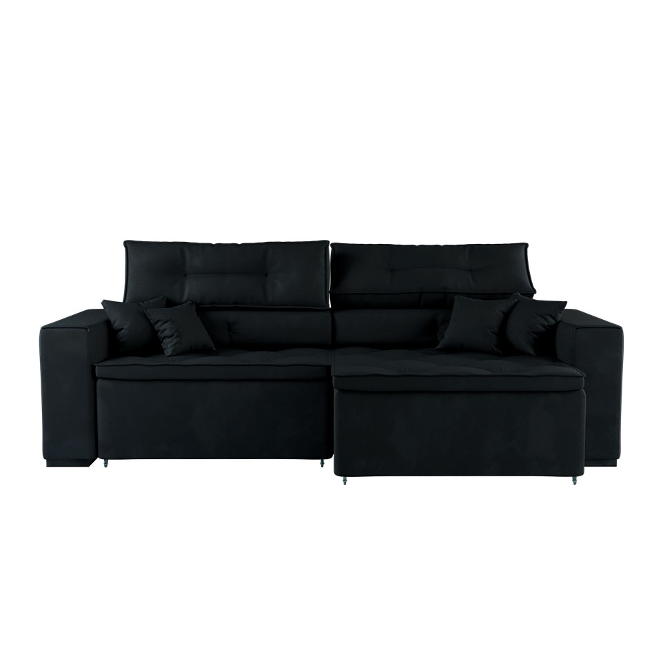 Sofá 4 Lugares Retrátil e Reclinável Tulum Suede Preto 250 cm