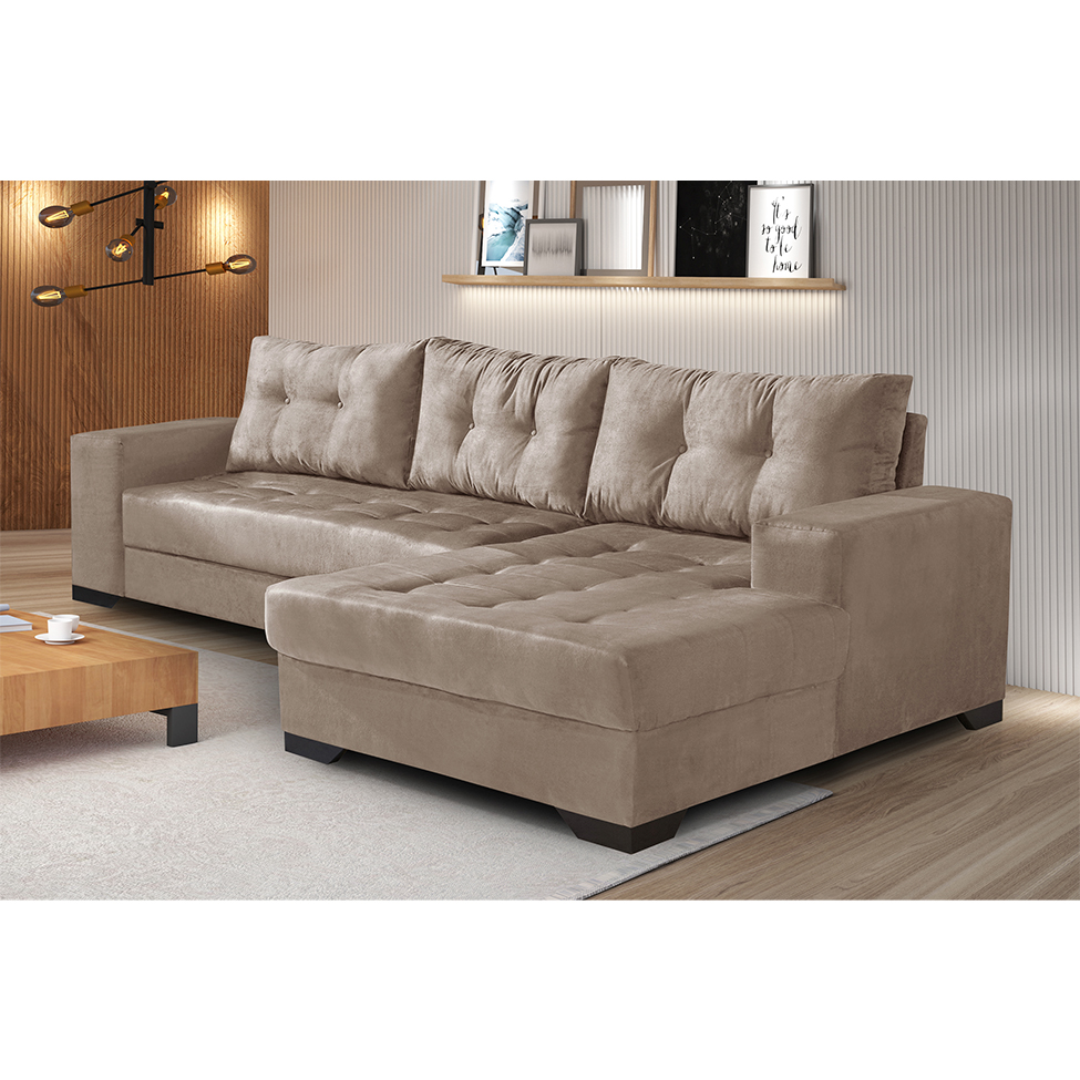 Sofá 5 Lugares Dijon com Chaise Direito Suede Chocolate