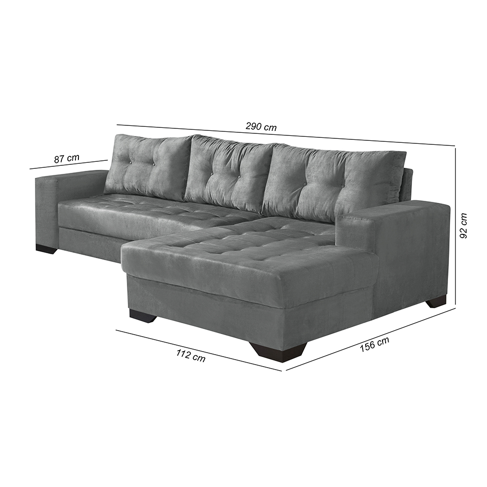 Sofá 5 Lugares Dijon com Chaise Direito Suede Cinza