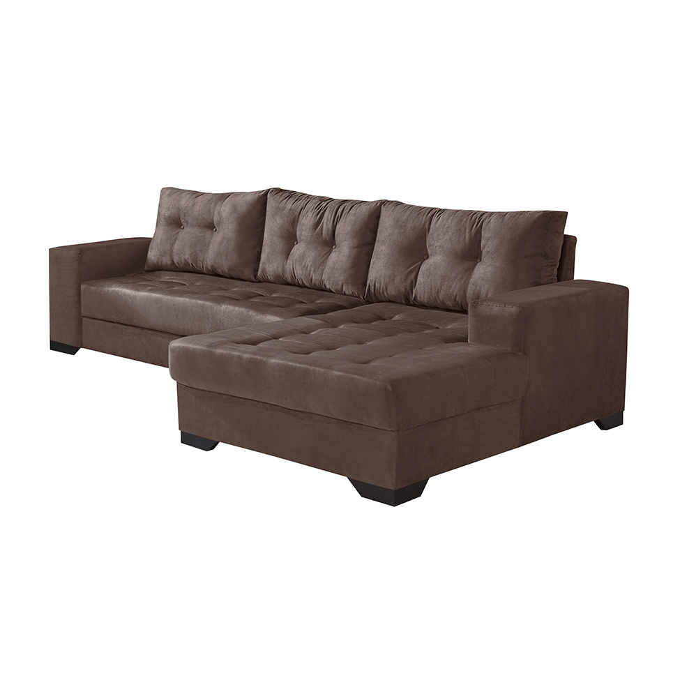 Sofá 5 Lugares Dijon com Chaise Direito Suede Marrom