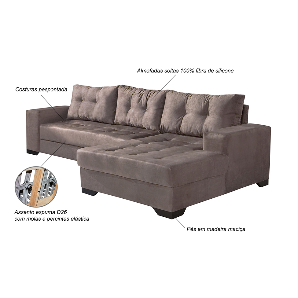 Sofá 5 Lugares Dijon com Chaise Direito Suede Mojave