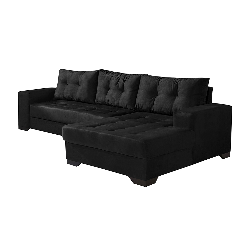 Sofá 5 Lugares Dijon com Chaise Direito Suede Preto