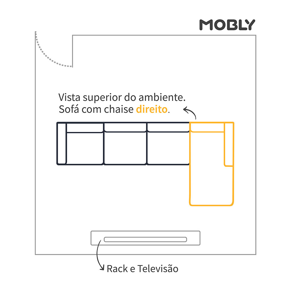 Sofá 5 Lugares com Chaise Direito Clássico Linho Bege