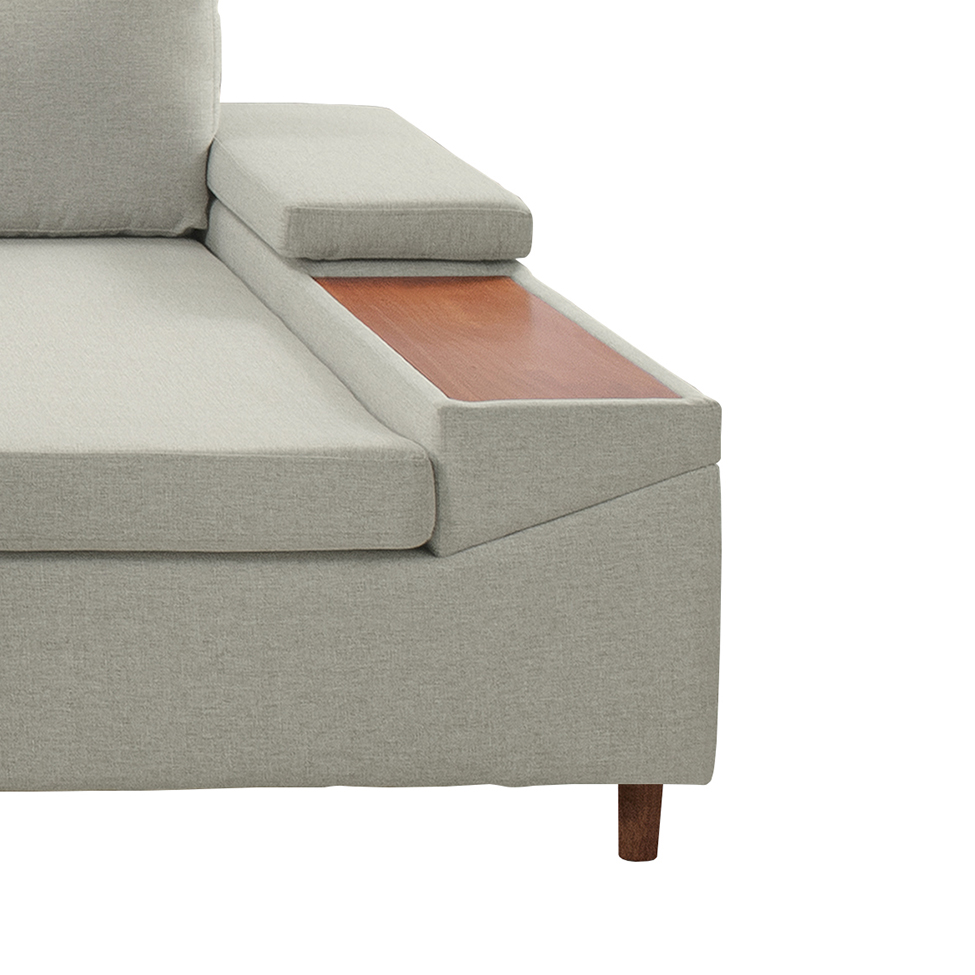 Sofá 5 Lugares com Chaise Direito Clássico Linho Bege