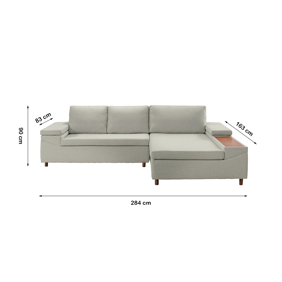 Sofá 5 Lugares com Chaise Direito Clássico Linho Bege