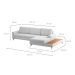 Sofá 6 Lugares Loft com Chaise Direito e Deck de Apoio Linho Cinza Claro 292 cm