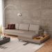 Sofá 6 Lugares Loft com Chaise Direito e Deck de Apoio Linho Cinza Escuro 292 cm