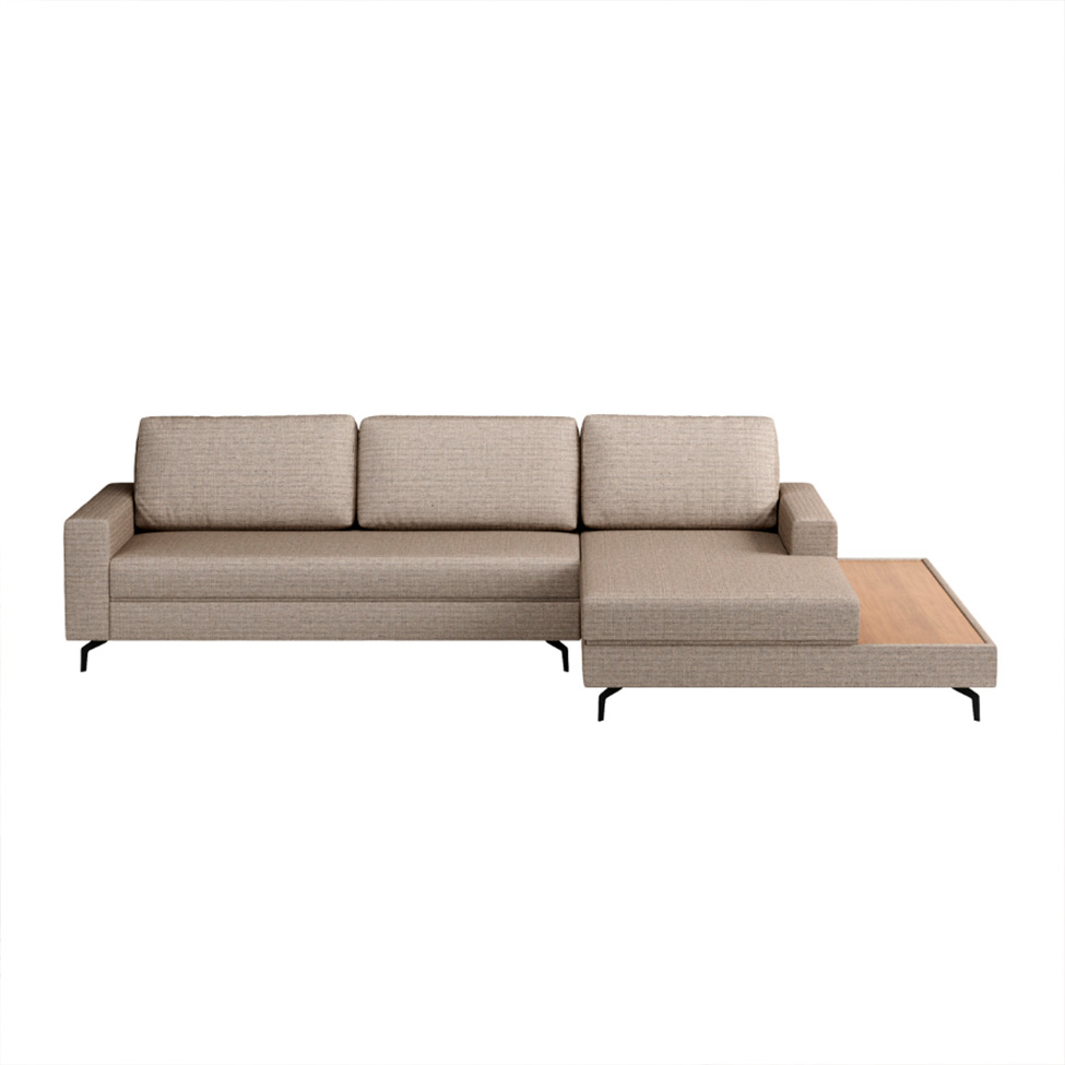 Sofá 6 Lugares Loft com Chaise Direito e Deck de Apoio Linho Cinza Escuro 292 cm