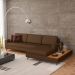 Sofá 6 Lugares Loft com Chaise Direito e Deck de Apoio Linho Marrom 322 cm