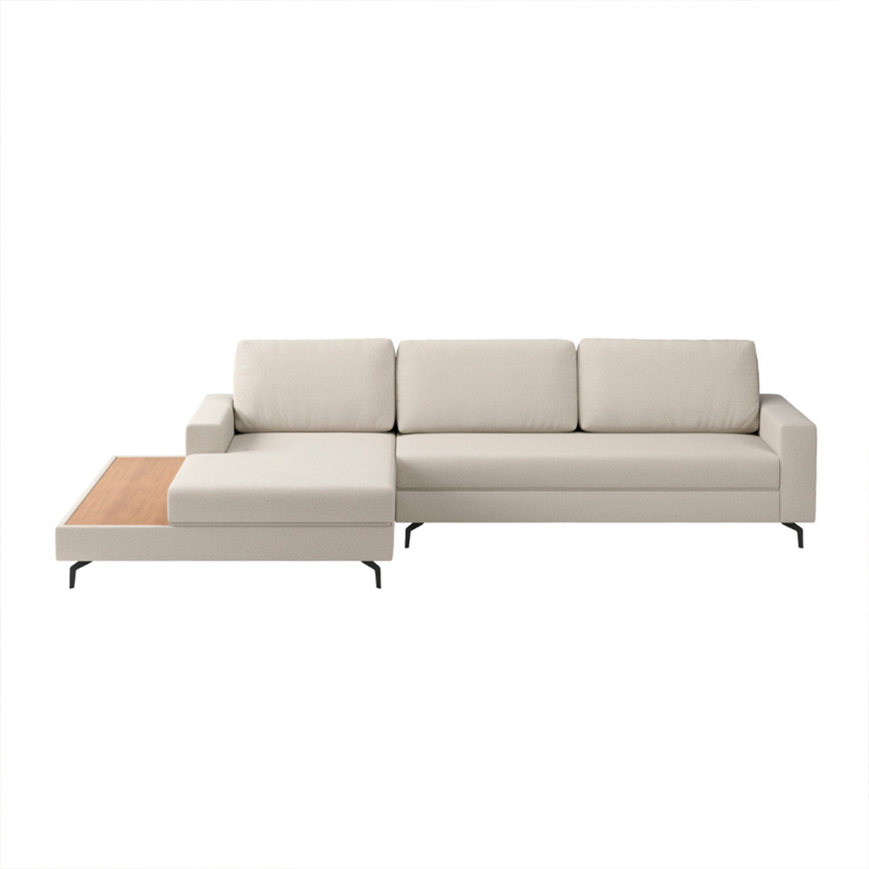 Sofá 6 Lugares Loft com Chaise Esquerdo e Deck de Apoio Linho Areia 322 cm
