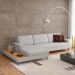 Sofá 6 Lugares Loft com Chaise Esquerdo e Deck de Apoio Linho Cinza Claro 292 cm